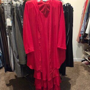 Long Layered Red Dress with cape